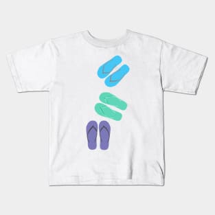 Green, Blue and Purple Flip Flops sandals Kids T-Shirt